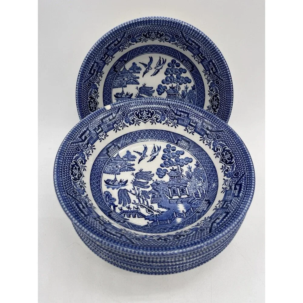 Set 8 Churchill Blue Willow Cereal / Dessert / Berry Bowls 6” England